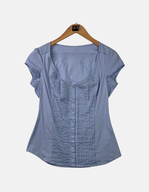 Light Blue Pintuck Button-Down Blouse