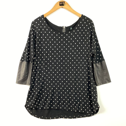 Polka Dot 3/4 Sleeve Tunic with Faux Leather Accents