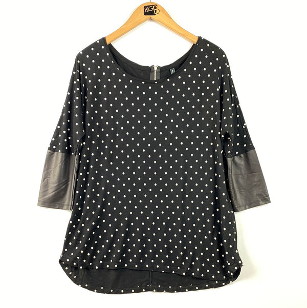 Polka Dot 3/4 Sleeve Tunic with Faux Leather Accents
