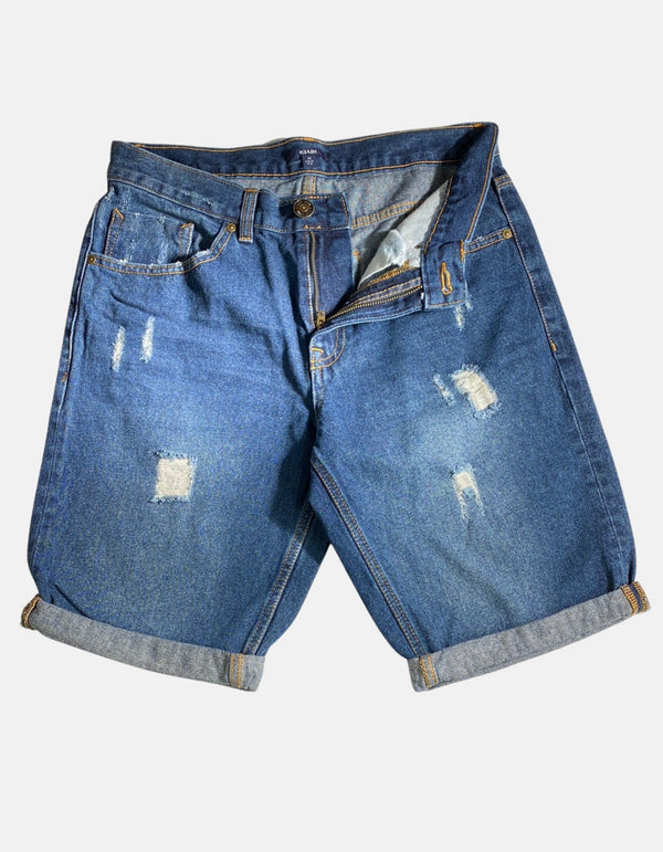 Men's Distressed Denim Shorts with Cuffed Hem