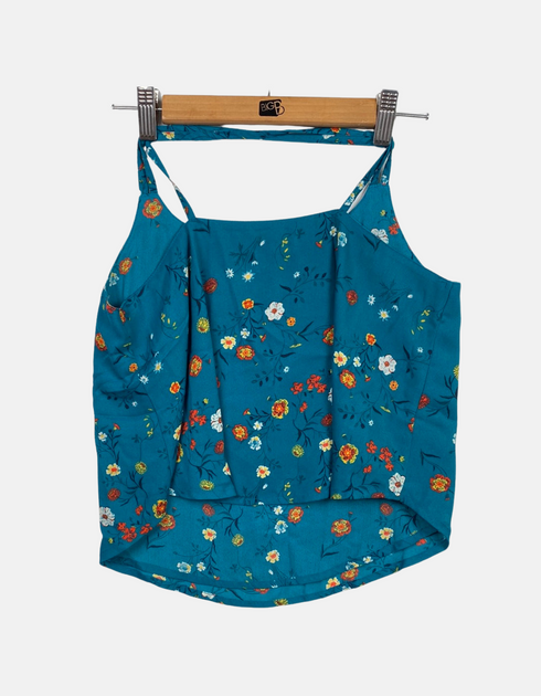 Teal Floral Strappy Tank Top