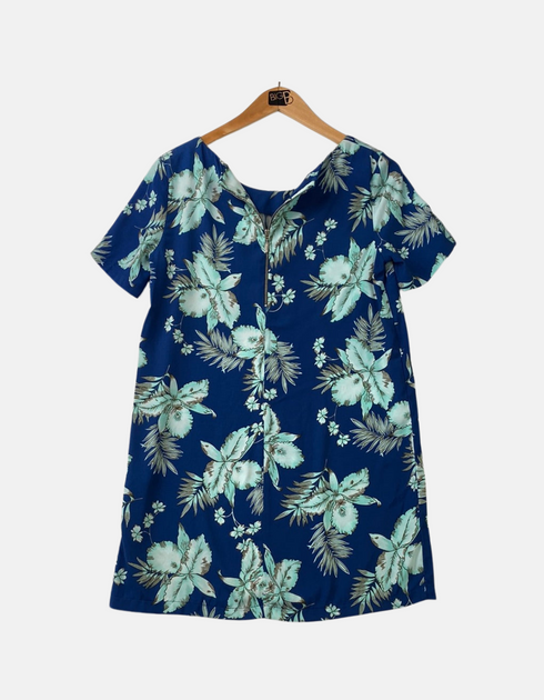 Blue Floral Short-Sleeve Dress