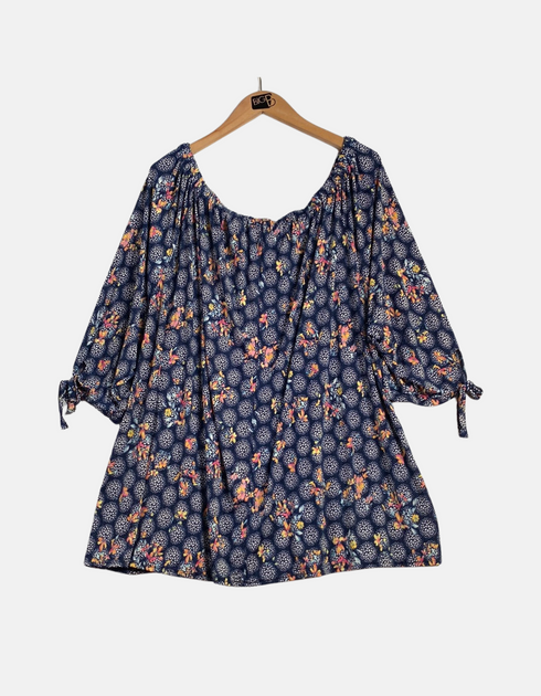 Navy Floral Off-Shoulder Blouse