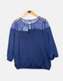 Navy Blue Lace Yoke Blouse with 3/4 Sleeves