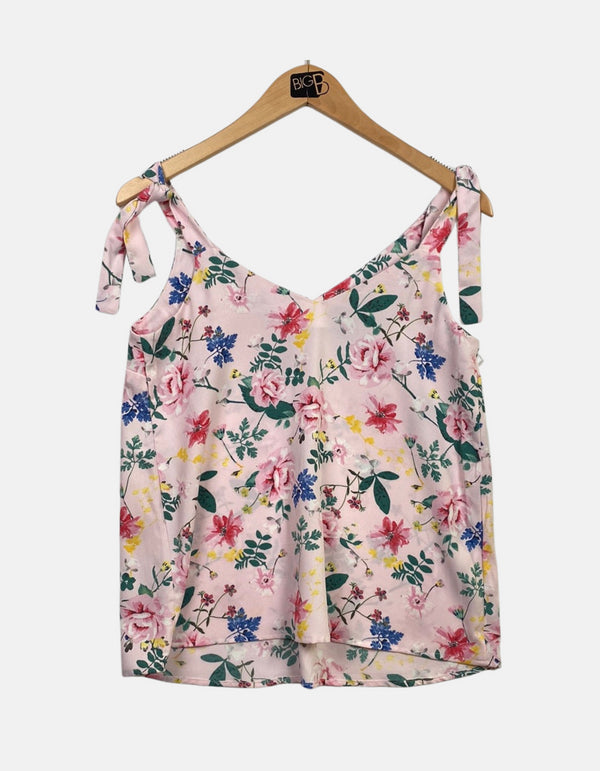 Floral Tie-Shoulder Pink Tank Top