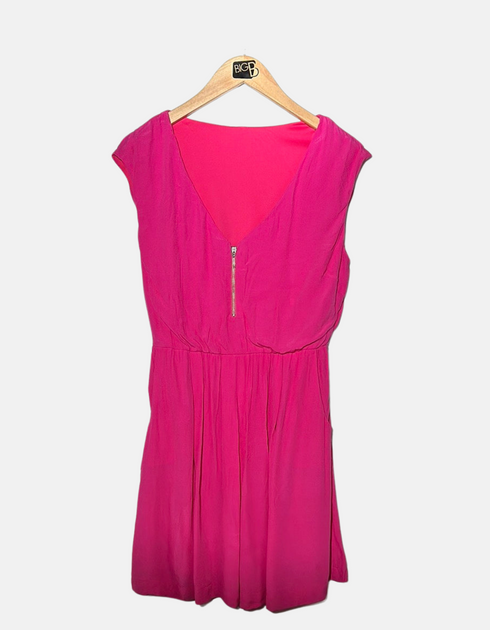 V-Neck Fuchsia Dress with Front Zipper Detail