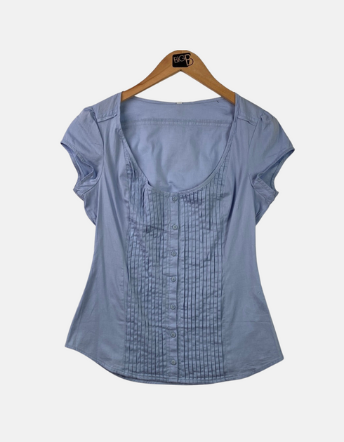 Light Blue Pintuck Button-Down Blouse