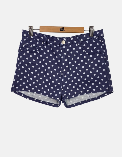 Navy Blue Polka Dot High-Waist Shorts