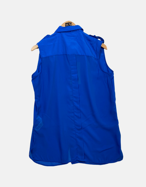 Bold Blue Sleeveless Button-Up Blouse