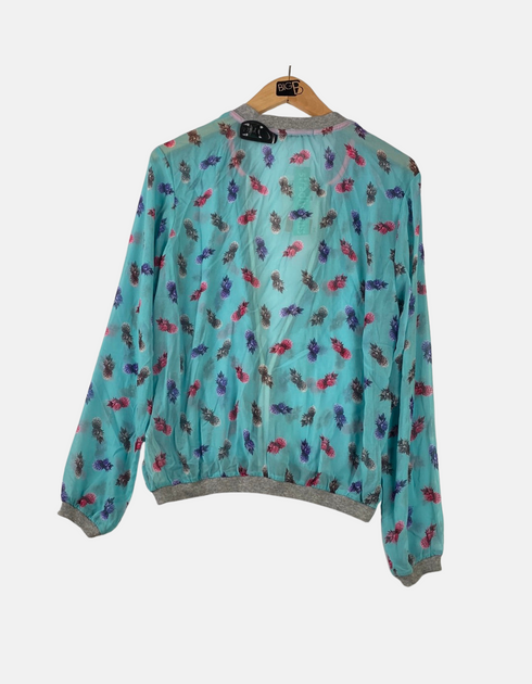 Women's Teal Feather Print Zip-Up Jacket