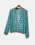 Women's Teal Feather Print Zip-Up Jacket