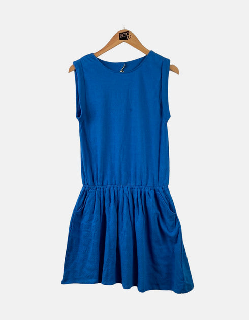 Sleeveless Casual Blue Dress with Elastic Waist