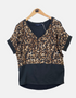 Leopard Print V-Neck Top with Black Contrast Hem