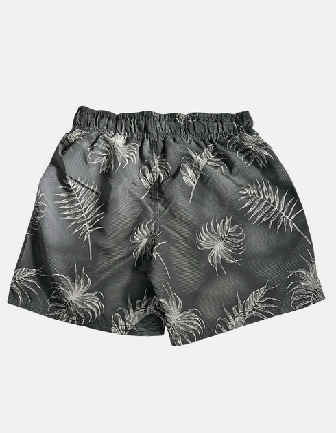 Black Tropical Leaf Print Swim Shorts