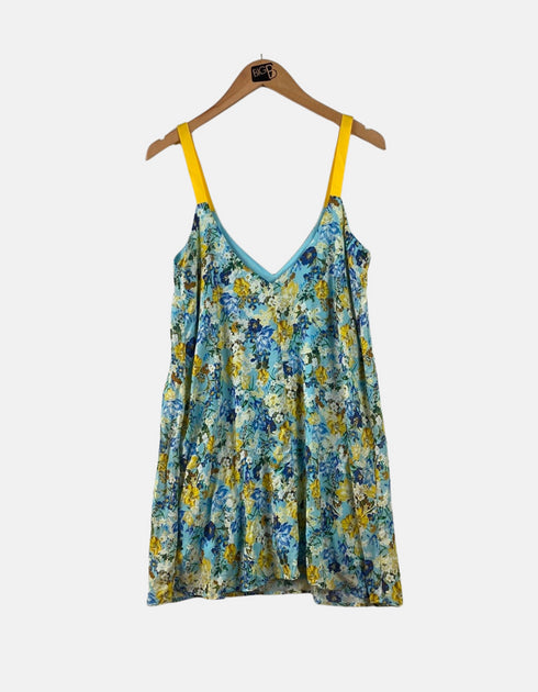 Floral Print Sleeveless Swing Dress with Yellow Straps