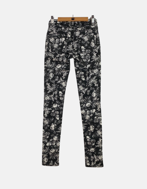 Women's Floral Print Skinny Pants with Zipper Accents