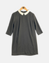 Classic Grey Dress with White Contrast Collar and 3/4 Sleeves