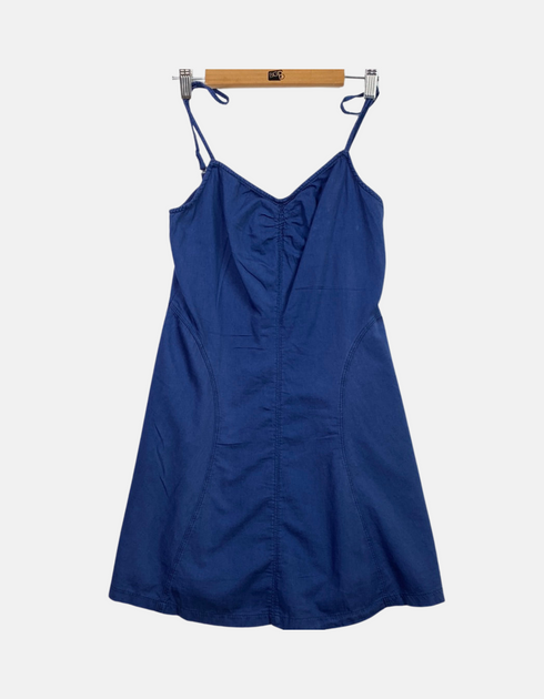Blue A-Line Spaghetti Strap Dress with Front Zipper