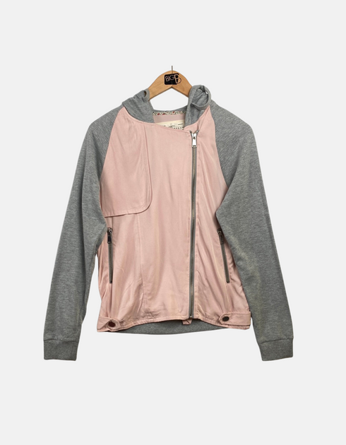 Two-Tone Pink and Grey Zip-Up Hoodie Jacket