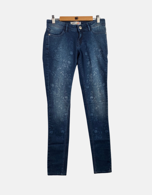 Floral-Embroidered Slim Fit Denim Jeans
