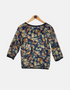 Navy Floral Print Blouse with Sheer Panel