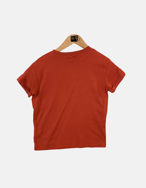 Casual Rust Red Pocket T-Shirt with Rolled Sleeves