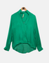 Elegant Emerald Green Button-Up Blouse with Long Sleeves
