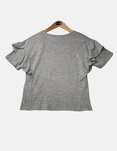 Grey T shirt with flower design on the front FM