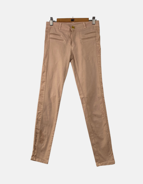 Beige Slim-Fit Trousers with Double Zipper Pockets