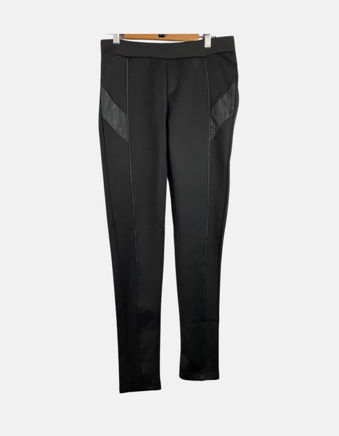 Women's Black Slim-Fit Leggings with Faux Leather Panels