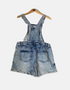 Distressed Denim Overall Shorts with Frayed Hem