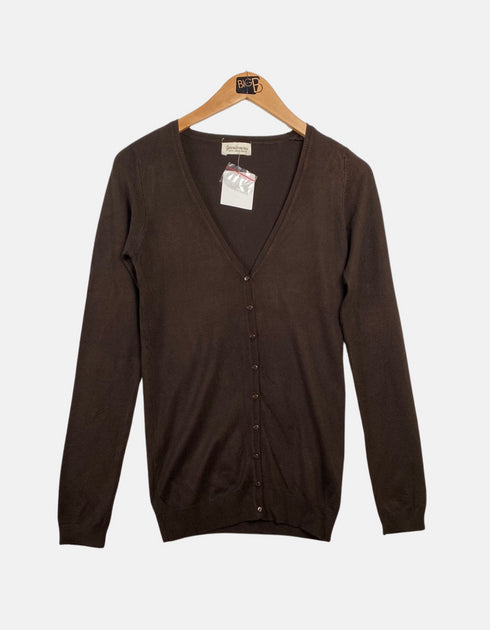 Women's coffee brown Long sleeve Cardigan with Decorative Buttons