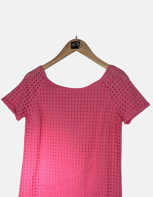 Pink Short-Sleeve Eyelet Dress