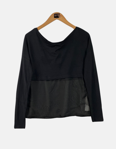 Black Sheer Panel Long-Sleeve Top