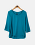 Teal 3/4 Sleeve Layered Hem Blouse