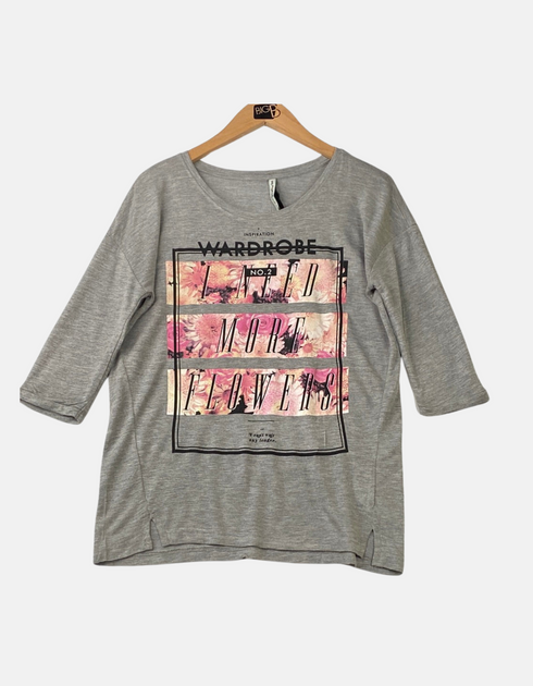 Women's "Wardrobe I Need More Flowers" Graphic 3/4 Sleeve Top