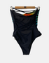 Women's Black One-Piece Swimsuit with Vibrant Green Wing Print