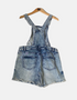 Distressed Denim Overall Shorts with Raw Hem
