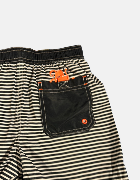 Boys' Striped Swim Shorts with Orange Drawstring