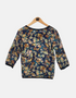 Navy Floral Print Blouse with Sheer Panel