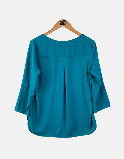 Teal 3/4 Sleeve Layered Hem Blouse