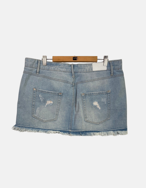Distressed Denim Mini Skirt with Frayed Hem