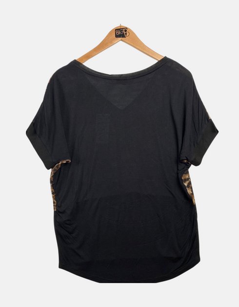 Leopard Print V-Neck Top with Black Contrast Hem
