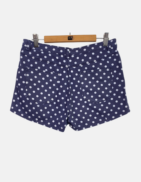 Navy Blue Polka Dot High-Waist Shorts