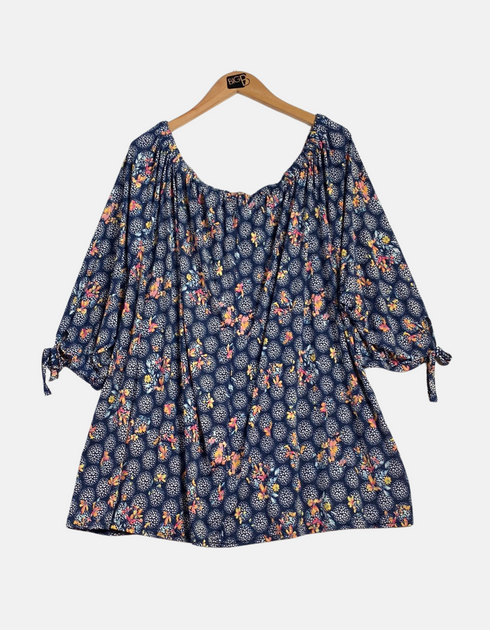 Navy Floral Off-Shoulder Blouse