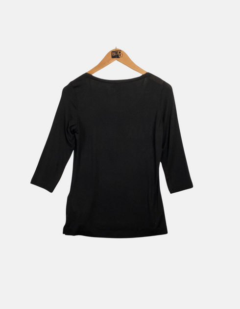 Black 3/4 Sleeve Henley Top with Button Details