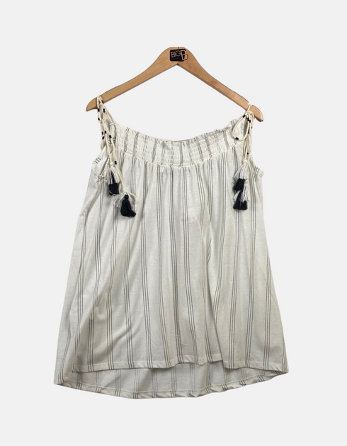 Boho Striped Off-Shoulder Dress with Tassel Details