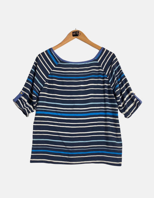 Navy and Blue Striped Button-Down Top