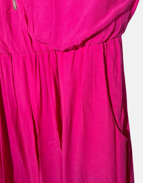 V-Neck Fuchsia Dress with Front Zipper Detail