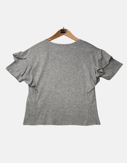 Grey T shirt with flower design on the front FM